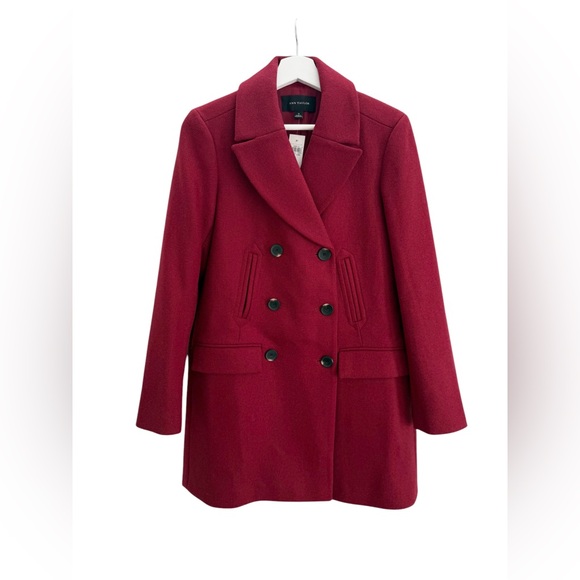 BNWT Ann Taylor Wool Double Breasted Pea Coat Winter Coat Women Red Size Small - Picture 3 of 6